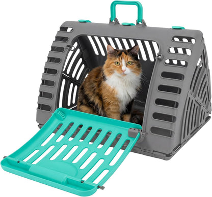 Foldable Travel Cat Carrier - Front Door Plastic Collapsible Carrier, Gray and Tan, Medium (Pack of 1)