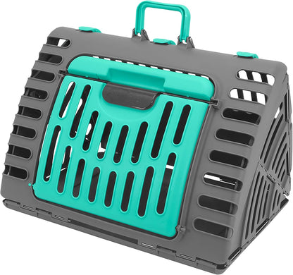 Foldable Travel Cat Carrier - Front Door Plastic Collapsible Carrier, Gray and Tan, Medium (Pack of 1)