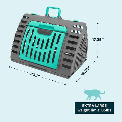 Foldable Travel Cat Carrier - Front Door Plastic Collapsible Carrier, Gray and Tan, Medium (Pack of 1)