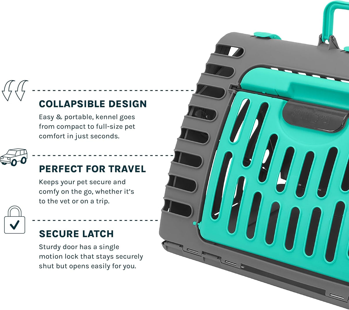 Foldable Travel Cat Carrier - Front Door Plastic Collapsible Carrier, Gray and Tan, Medium (Pack of 1)