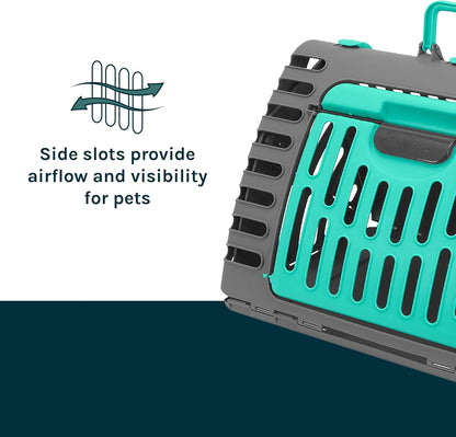 Foldable Travel Cat Carrier - Front Door Plastic Collapsible Carrier, Gray and Tan, Medium (Pack of 1)