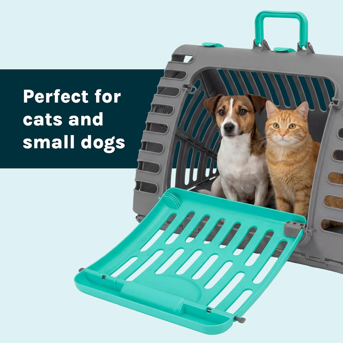 Foldable Travel Cat Carrier - Front Door Plastic Collapsible Carrier, Gray and Tan, Medium (Pack of 1)