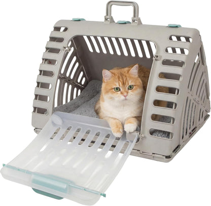 Foldable Travel Cat Carrier - Front Door Plastic Collapsible Carrier, Gray and Tan, Medium (Pack of 1)