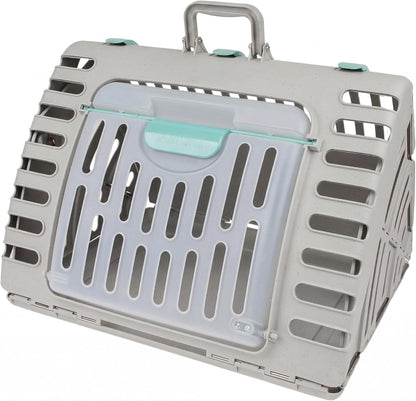 Foldable Travel Cat Carrier - Front Door Plastic Collapsible Carrier, Gray and Tan, Medium (Pack of 1)