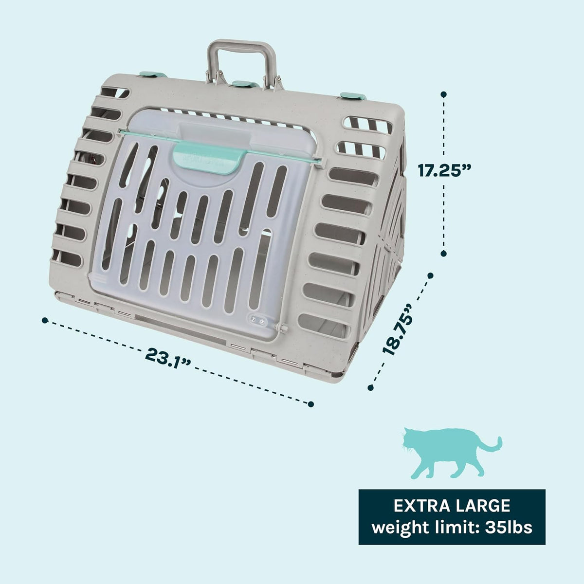 Foldable Travel Cat Carrier - Front Door Plastic Collapsible Carrier, Gray and Tan, Medium (Pack of 1)