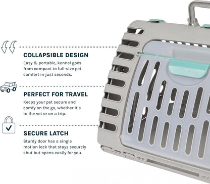 Foldable Travel Cat Carrier - Front Door Plastic Collapsible Carrier, Gray and Tan, Medium (Pack of 1)