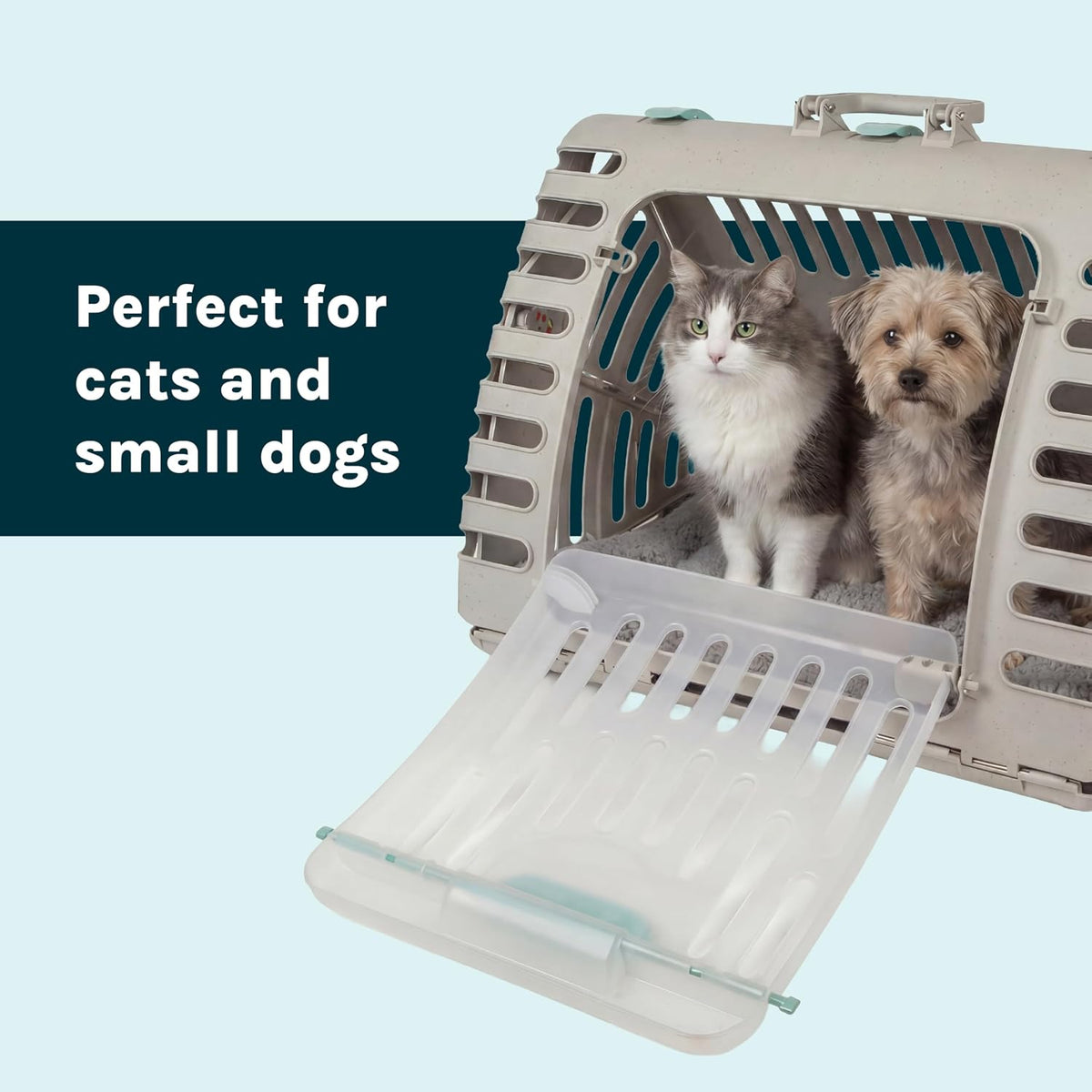 Foldable Travel Cat Carrier - Front Door Plastic Collapsible Carrier, Gray and Tan, Medium (Pack of 1)