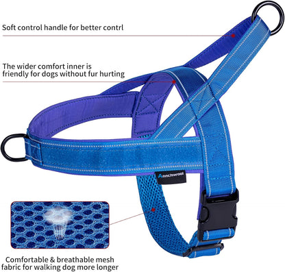 No Pull Dog Harness with Soft Padded Handle,Reflective Strip Escape Proof and Quick Fit to Adjust Harness,Easy for Training Walking for Small & Medium and Large Dogs(Green,L)