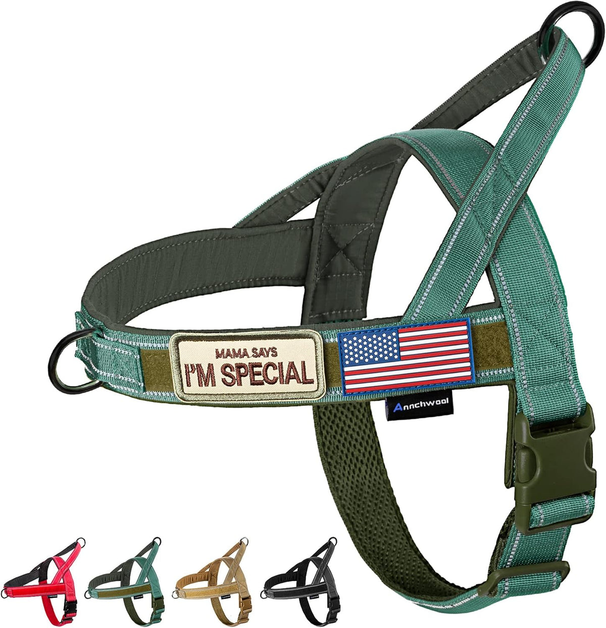 No Pull Dog Harness with Soft Padded Handle,Reflective Strip Escape Proof and Quick Fit to Adjust Harness,Easy for Training Walking for Small & Medium and Large Dogs(Green,L)
