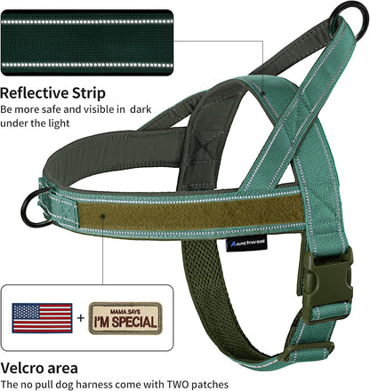 No Pull Dog Harness with Soft Padded Handle,Reflective Strip Escape Proof and Quick Fit to Adjust Harness,Easy for Training Walking for Small & Medium and Large Dogs(Green,L)