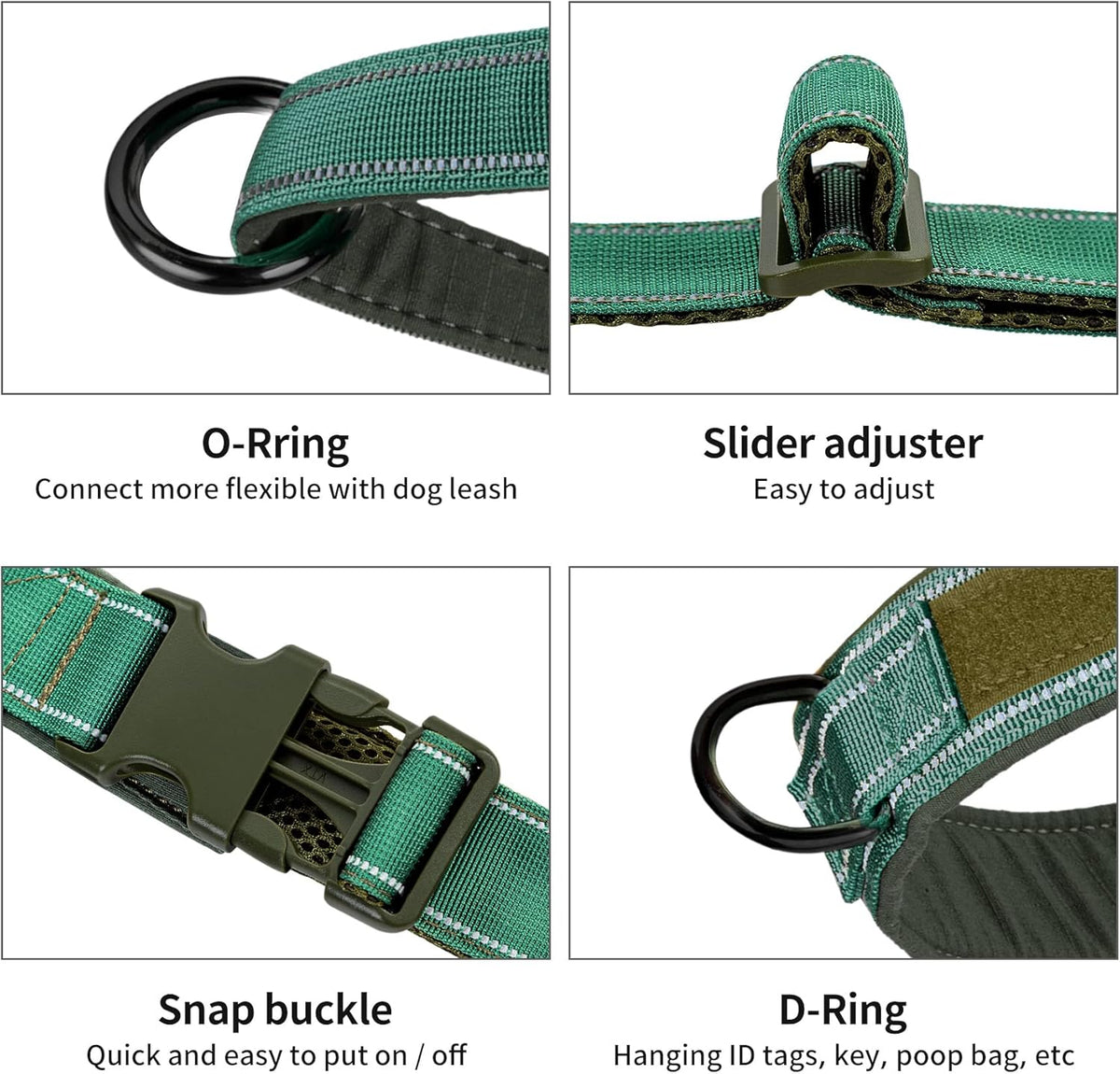 No Pull Dog Harness with Soft Padded Handle,Reflective Strip Escape Proof and Quick Fit to Adjust Harness,Easy for Training Walking for Small & Medium and Large Dogs(Green,L)