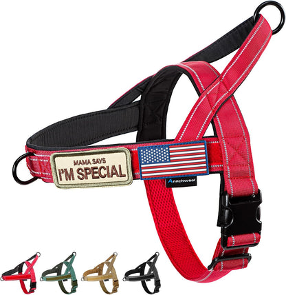 No Pull Dog Harness with Soft Padded Handle,Reflective Strip Escape Proof and Quick Fit to Adjust Harness,Easy for Training Walking for Small & Medium and Large Dogs(Green,L)
