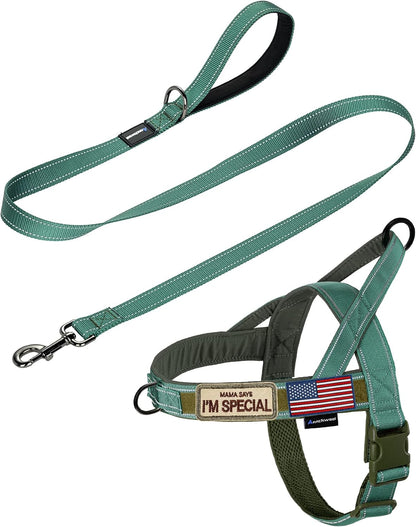No Pull Dog Harness with Soft Padded Handle,Reflective Strip Escape Proof and Quick Fit to Adjust Harness,Easy for Training Walking for Small & Medium and Large Dogs(Green,L)