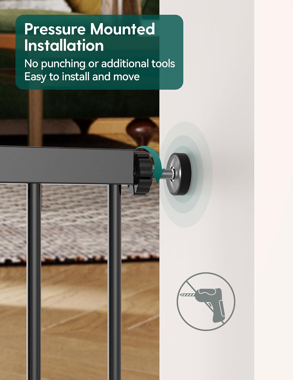 Upgraded Baby Gate with Adjustable Cat Door, CatPrivilege Ⅲ, 29-43" Auto Close Durable Dog Gate for Stairs, Doorways and House, Easy Walk Thru Safety Gate with Pet Door, White