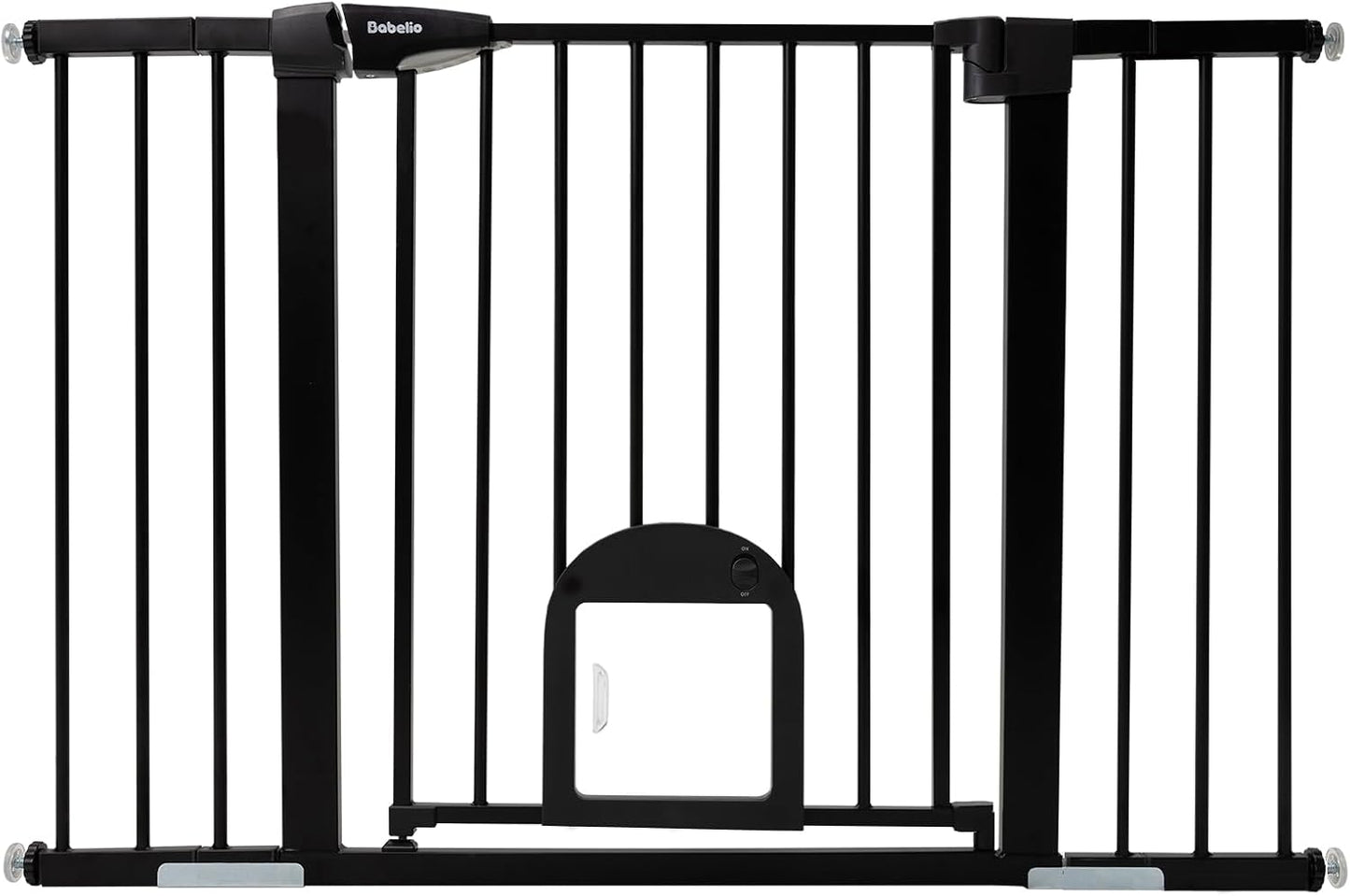 Upgraded Baby Gate with Adjustable Cat Door, CatPrivilege Ⅲ, 29-43" Auto Close Durable Dog Gate for Stairs, Doorways and House, Easy Walk Thru Safety Gate with Pet Door, White