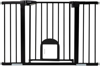 Upgraded Baby Gate with Adjustable Cat Door, CatPrivilege Ⅲ, 29-43" Auto Close Durable Dog Gate for Stairs, Doorways and House, Easy Walk Thru Safety Gate with Pet Door, White