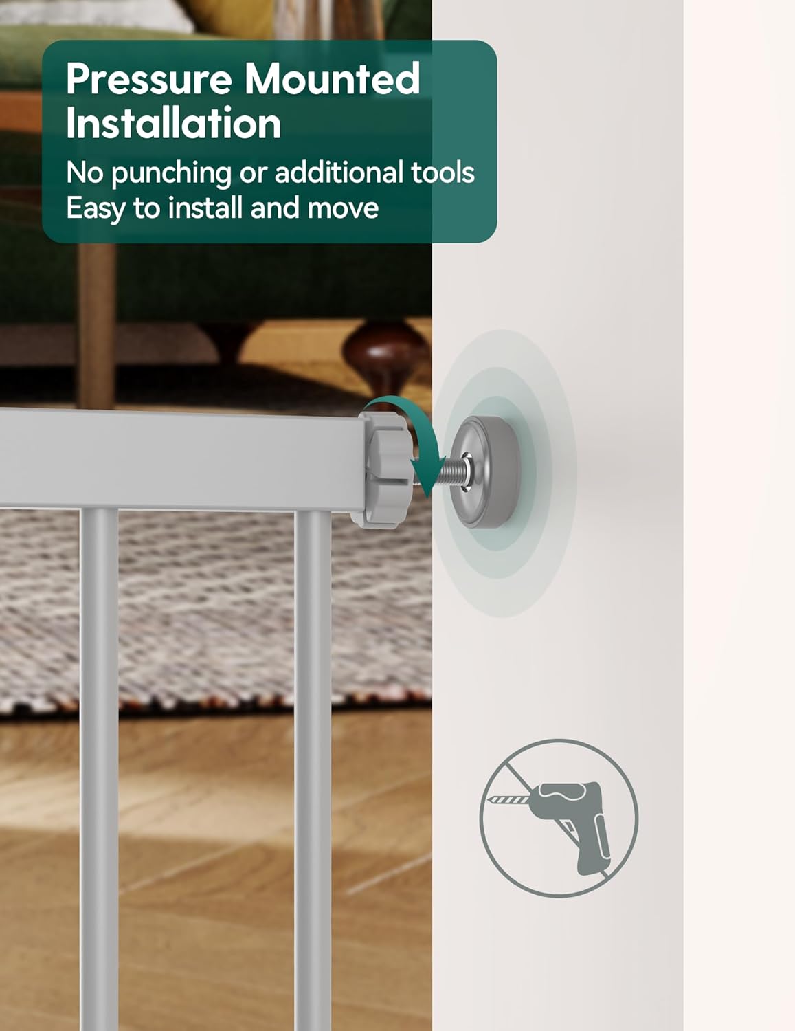 Upgraded Baby Gate with Adjustable Cat Door, CatPrivilege Ⅲ, 29-43" Auto Close Durable Dog Gate for Stairs, Doorways and House, Easy Walk Thru Safety Gate with Pet Door, White