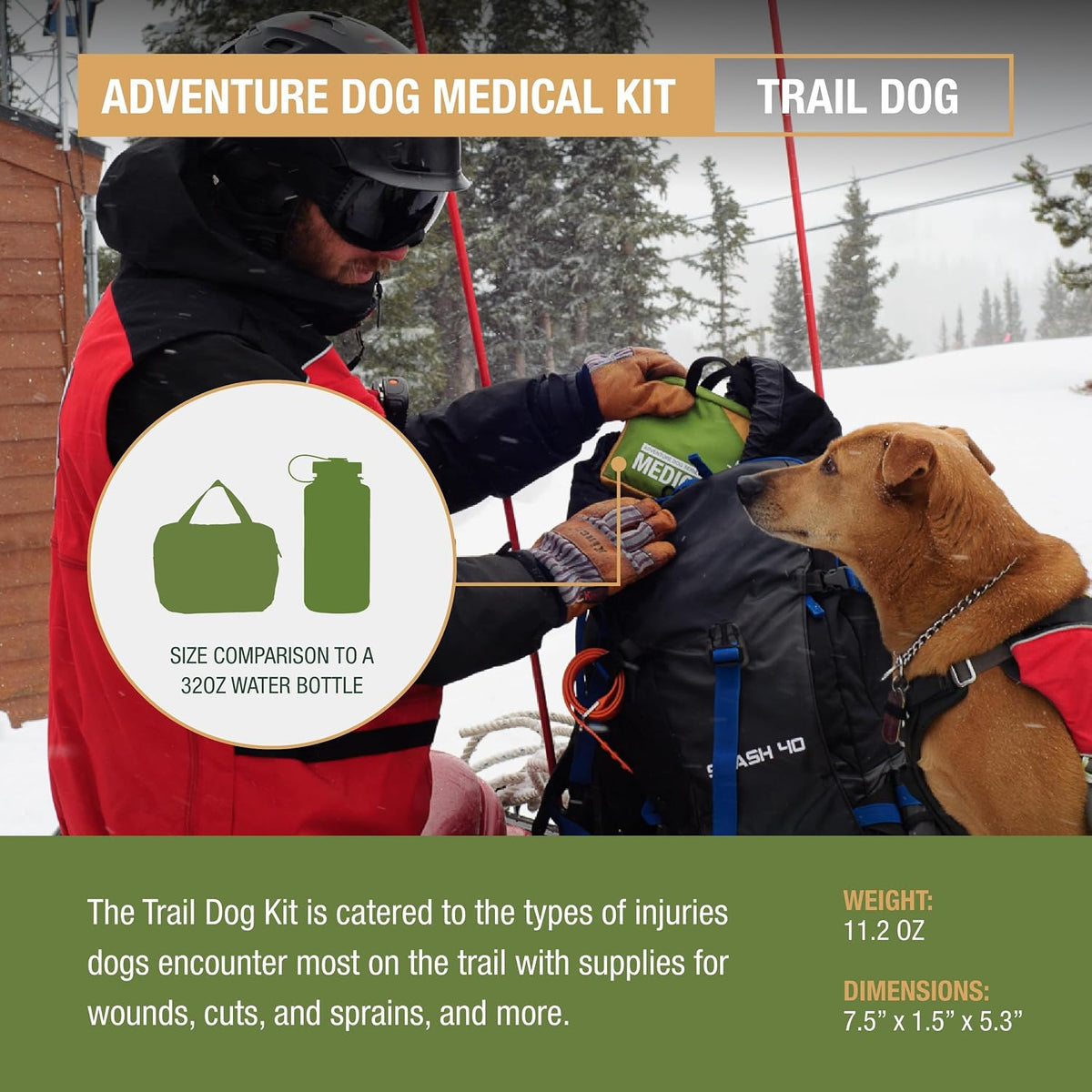 Trail Dog Medical Kit - Pet First Aid Kit with Dressings, Bandages, Instruction Manual & Tools - Lightweight, Compact Dog Safety Pack