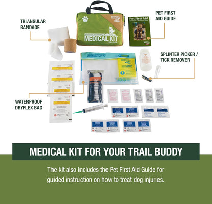 Trail Dog Medical Kit - Pet First Aid Kit with Dressings, Bandages, Instruction Manual & Tools - Lightweight, Compact Dog Safety Pack