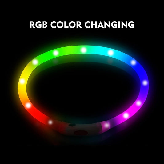 LED Dog Collar, Rechargeable RGB Color Changing Light Up Dog Collars, Waterproof Dog Lights Make Pet Visible and Safety for Night Walking，Outdoor, Camping, for Small Medium Large Dogs