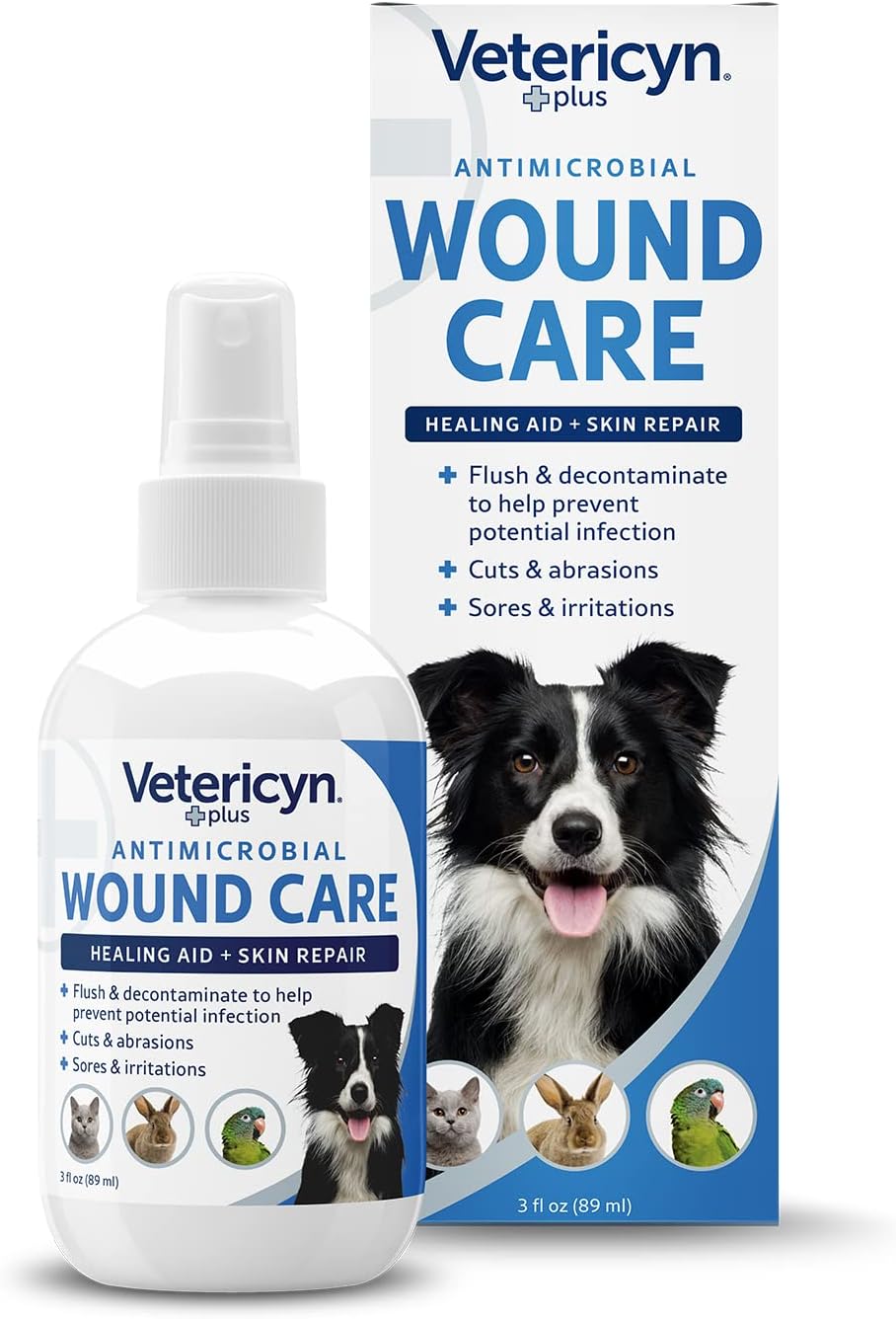 Plus Dog Wound Care Spray | Healing Aid and Skin Repair, Clean Wounds, Relieve Dog Skin Allergies, Safe for All Animals. 3 ounces