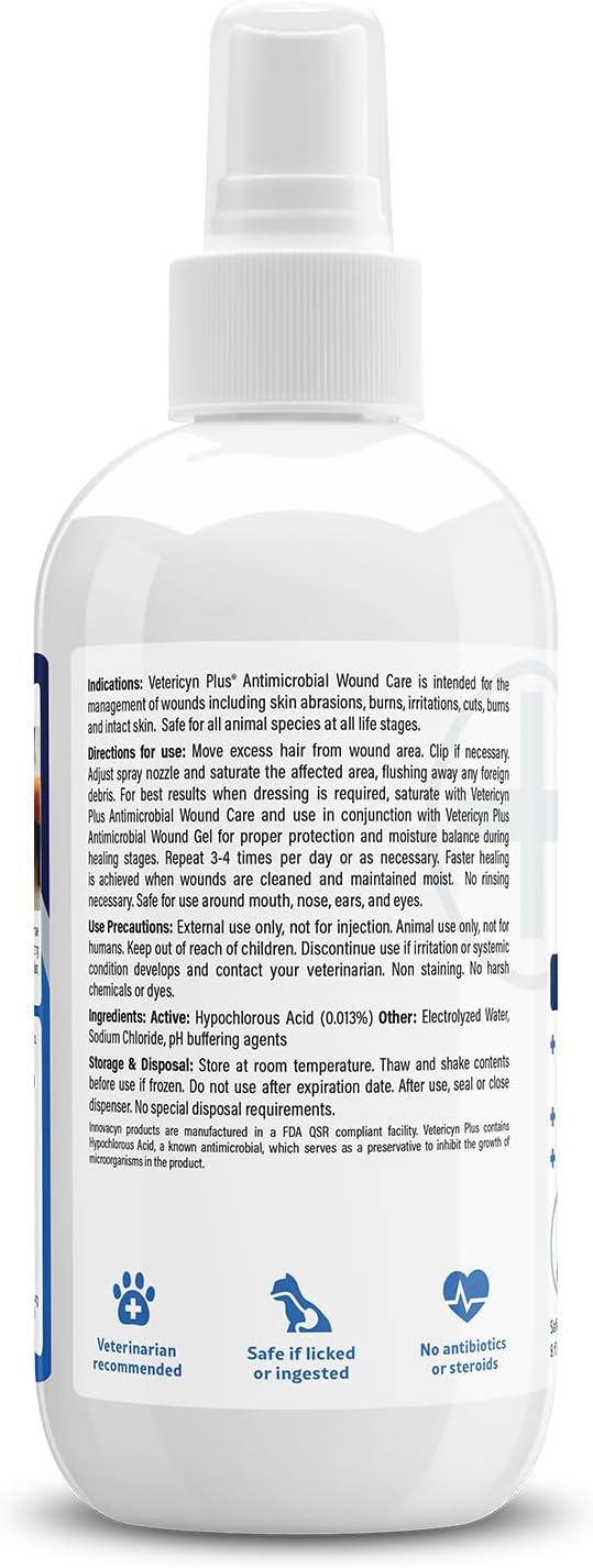 Plus Dog Wound Care Spray | Healing Aid and Skin Repair, Clean Wounds, Relieve Dog Skin Allergies, Safe for All Animals. 3 ounces