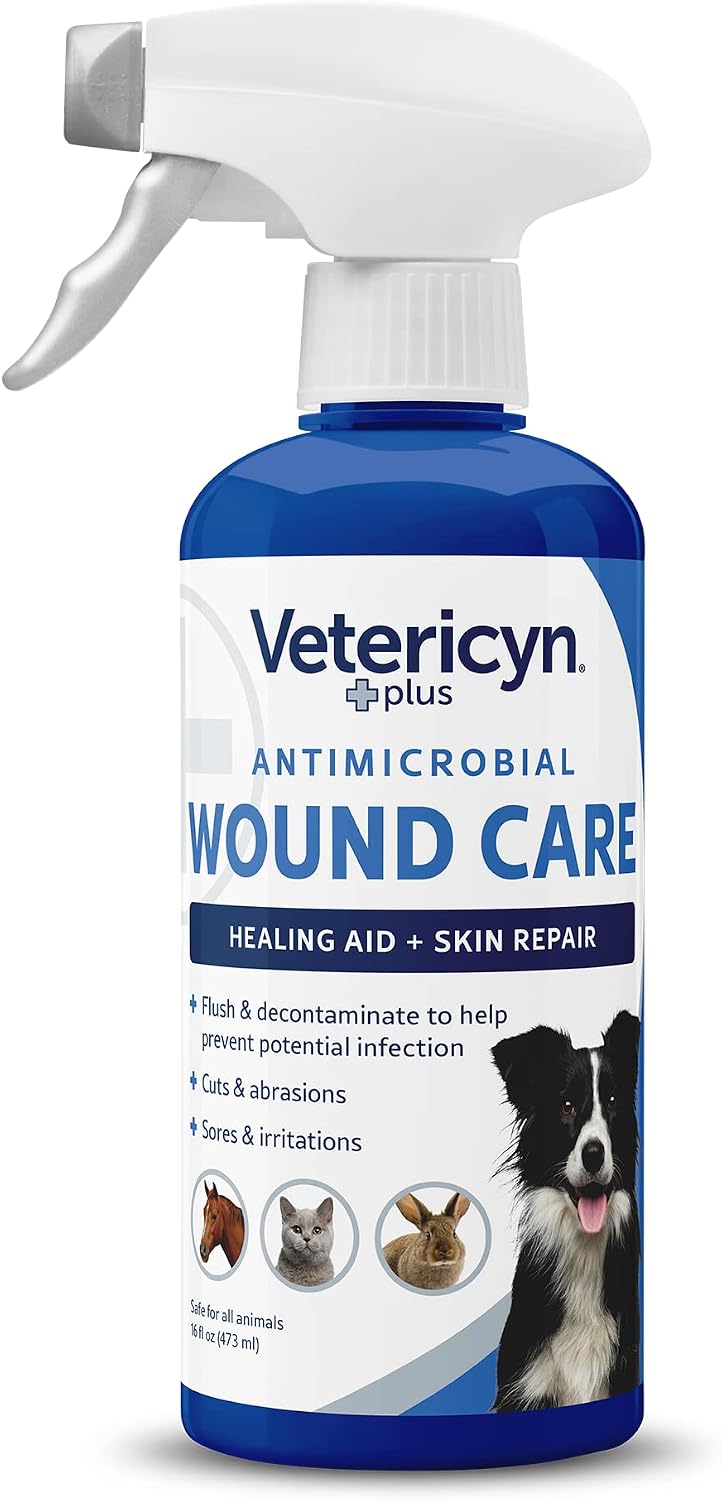 Plus Dog Wound Care Spray | Healing Aid and Skin Repair, Clean Wounds, Relieve Dog Skin Allergies, Safe for All Animals. 3 ounces