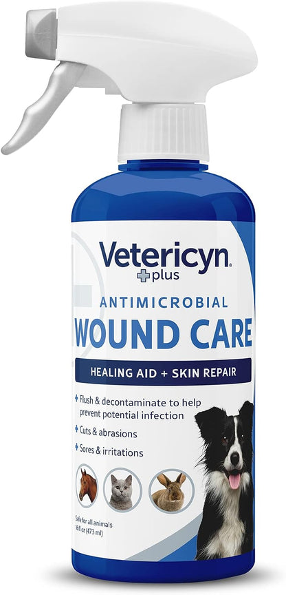 Plus Dog Wound Care Spray | Healing Aid and Skin Repair, Clean Wounds, Relieve Dog Skin Allergies, Safe for All Animals. 3 ounces