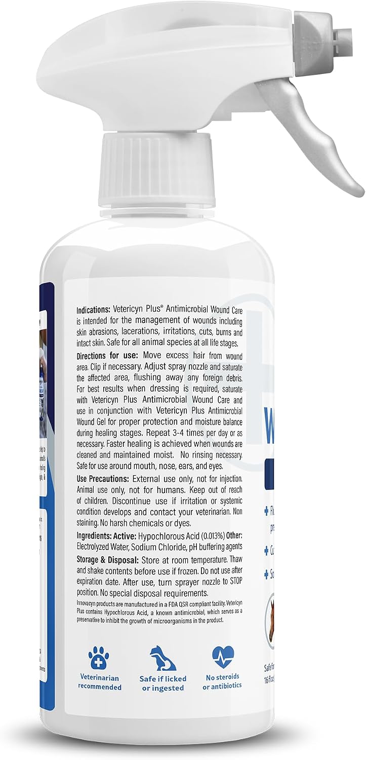 Plus Dog Wound Care Spray | Healing Aid and Skin Repair, Clean Wounds, Relieve Dog Skin Allergies, Safe for All Animals. 3 ounces