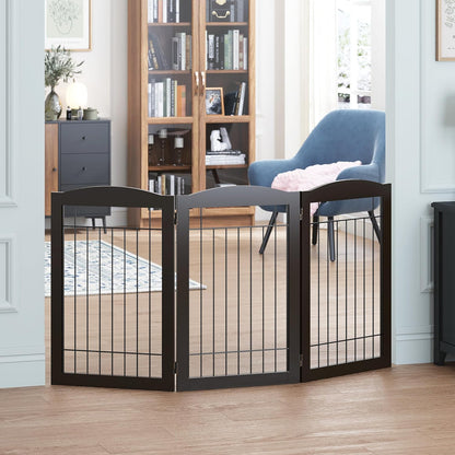 Spirich Freestanding Wire Pet Gate for Dogs, 30 inches Tall Dog Gate for The Houes, Doorway, Stairs, Pet Puppy Safety Fence,Set of Support Feet Included (Espresso, 4 Panels) ASIN: B07T8Z8NKL