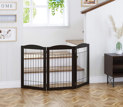 Spirich Freestanding Wire Pet Gate for Dogs, 30 inches Tall Dog Gate for The Houes, Doorway, Stairs, Pet Puppy Safety Fence,Set of Support Feet Included (Espresso, 4 Panels) ASIN: B07T8Z8NKL