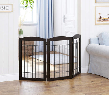 Spirich Freestanding Wire Pet Gate for Dogs, 30 inches Tall Dog Gate for The Houes, Doorway, Stairs, Pet Puppy Safety Fence,Set of Support Feet Included (Espresso, 4 Panels) ASIN: B07T8Z8NKL