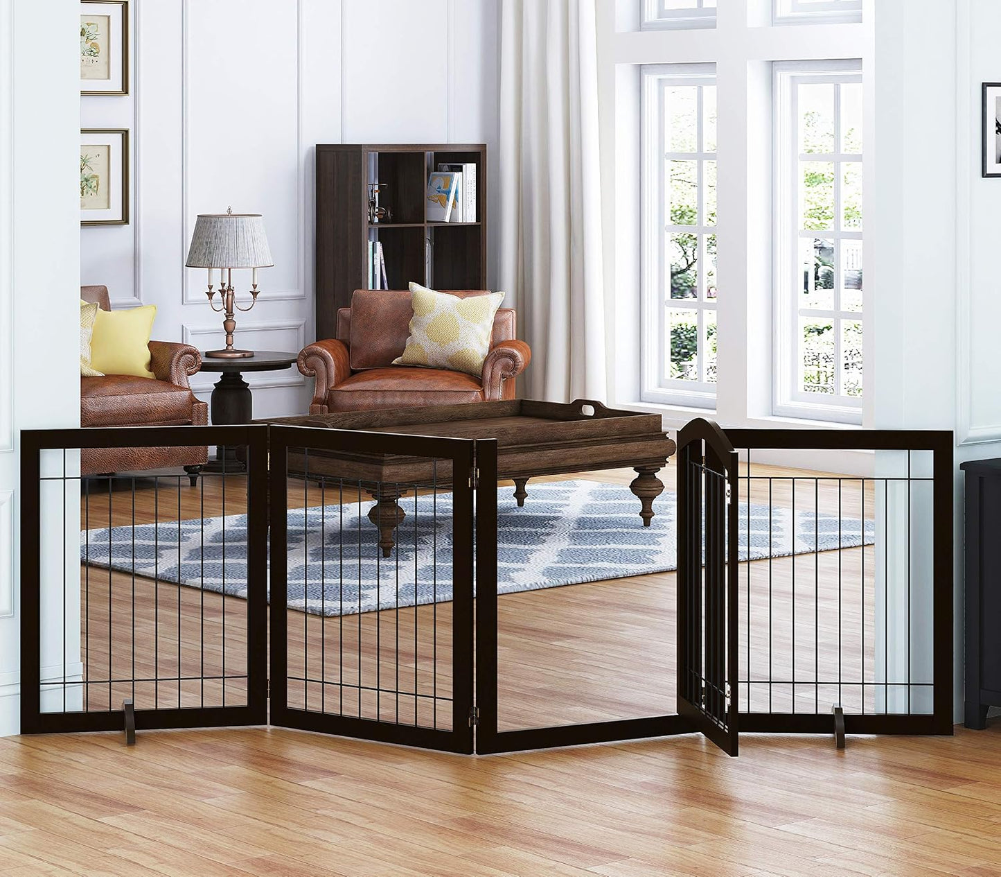 Spirich Freestanding Wire Pet Gate for Dogs, 30 inches Tall Dog Gate for The Houes, Doorway, Stairs, Pet Puppy Safety Fence,Set of Support Feet Included (Espresso, 4 Panels) ASIN: B07T8Z8NKL