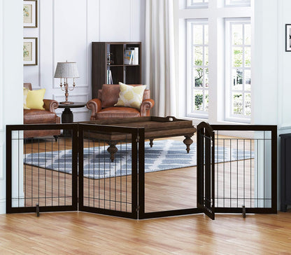 Spirich Freestanding Wire Pet Gate for Dogs, 30 inches Tall Dog Gate for The Houes, Doorway, Stairs, Pet Puppy Safety Fence,Set of Support Feet Included (Espresso, 4 Panels) ASIN: B07T8Z8NKL