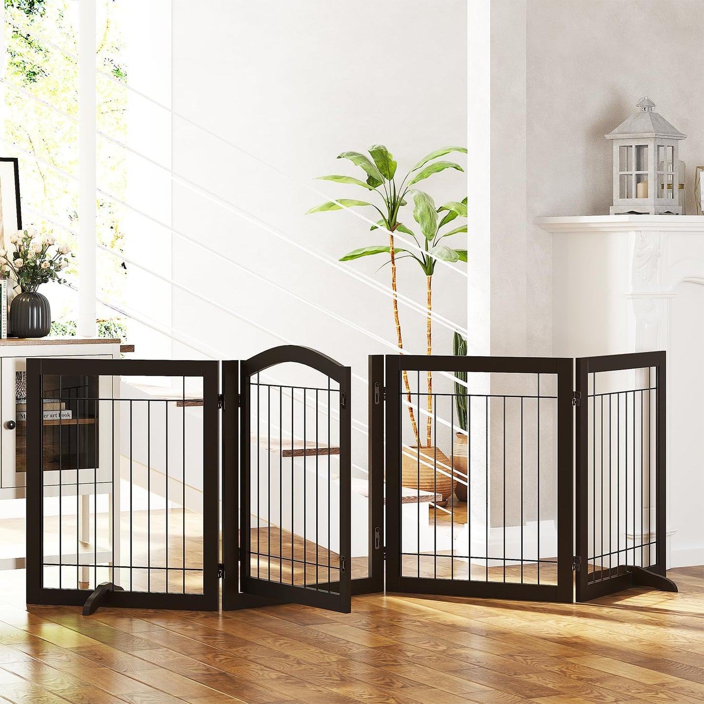 Spirich Freestanding Wire Pet Gate for Dogs, 30 inches Tall Dog Gate for The Houes, Doorway, Stairs, Pet Puppy Safety Fence,Set of Support Feet Included (Espresso, 4 Panels) ASIN: B07T8Z8NKL