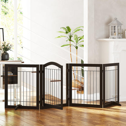 Spirich Freestanding Wire Pet Gate for Dogs, 30 inches Tall Dog Gate for The Houes, Doorway, Stairs, Pet Puppy Safety Fence,Set of Support Feet Included (Espresso, 4 Panels) ASIN: B07T8Z8NKL