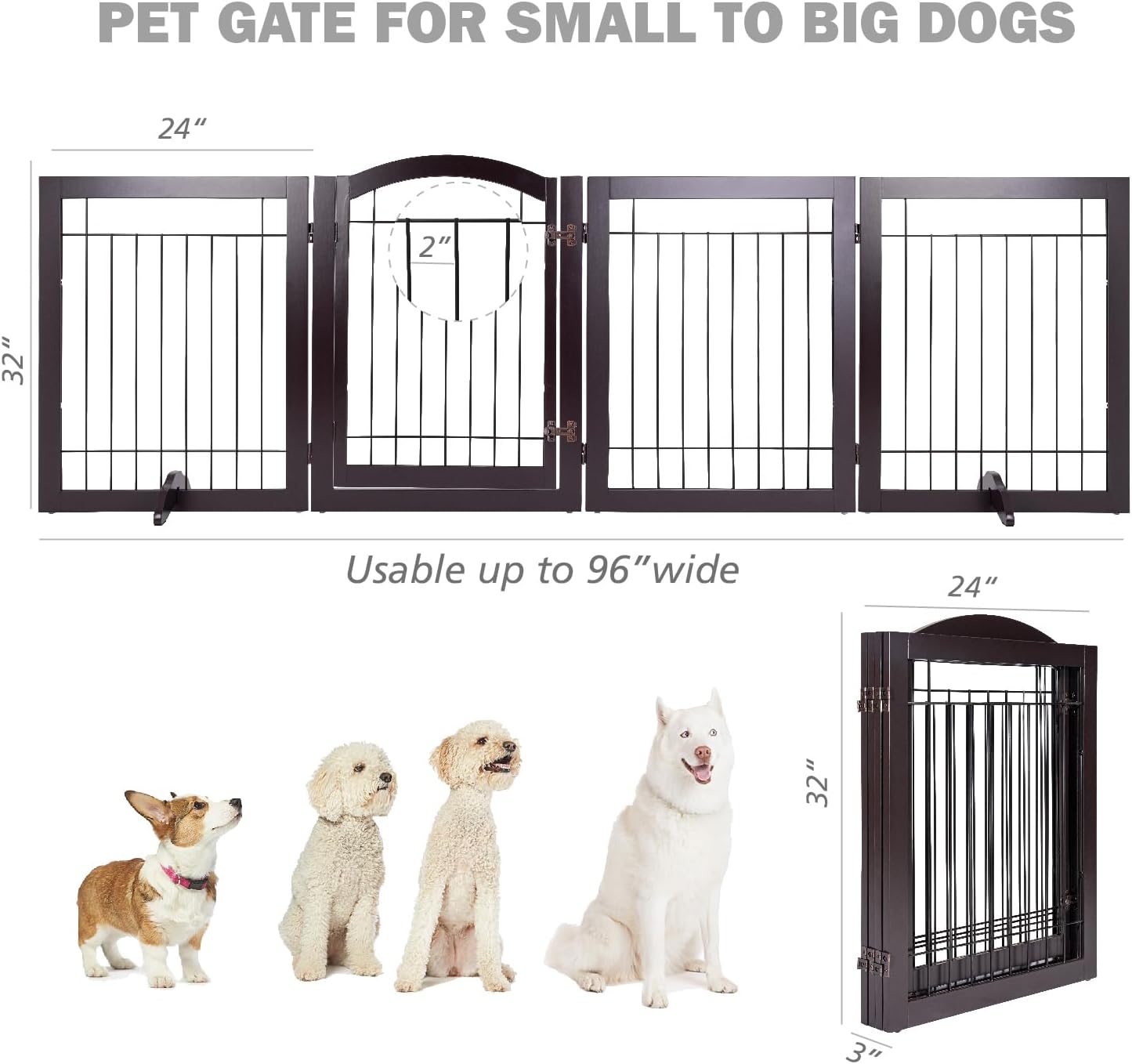 Spirich Freestanding Wire Pet Gate for Dogs, 30 inches Tall Dog Gate for The Houes, Doorway, Stairs, Pet Puppy Safety Fence,Set of Support Feet Included (Espresso, 4 Panels) ASIN: B07T8Z8NKL