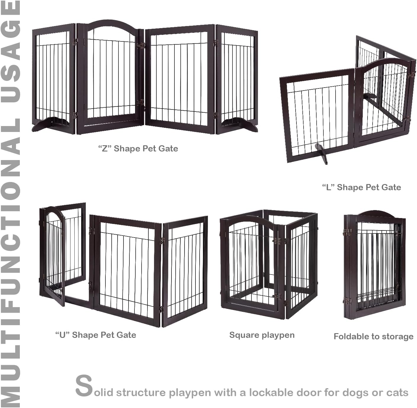 Spirich Freestanding Wire Pet Gate for Dogs, 30 inches Tall Dog Gate for The Houes, Doorway, Stairs, Pet Puppy Safety Fence,Set of Support Feet Included (Espresso, 4 Panels) ASIN: B07T8Z8NKL