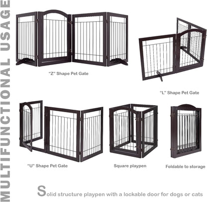 Spirich Freestanding Wire Pet Gate for Dogs, 30 inches Tall Dog Gate for The Houes, Doorway, Stairs, Pet Puppy Safety Fence,Set of Support Feet Included (Espresso, 4 Panels) ASIN: B07T8Z8NKL