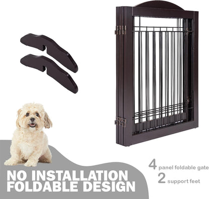 Spirich Freestanding Wire Pet Gate for Dogs, 30 inches Tall Dog Gate for The Houes, Doorway, Stairs, Pet Puppy Safety Fence,Set of Support Feet Included (Espresso, 4 Panels) ASIN: B07T8Z8NKL