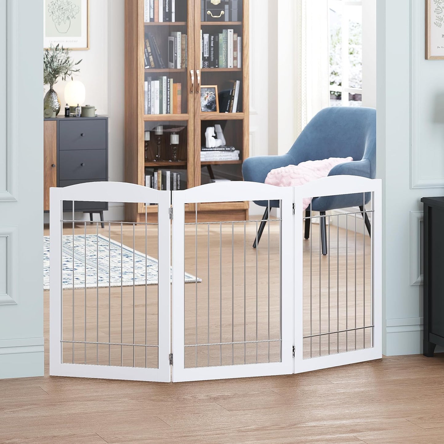 Spirich Freestanding Wire Pet Gate for Dogs, 30 inches Tall Dog Gate for The Houes, Doorway, Stairs, Pet Puppy Safety Fence,Set of Support Feet Included (Espresso, 4 Panels) ASIN: B07T8Z8NKL