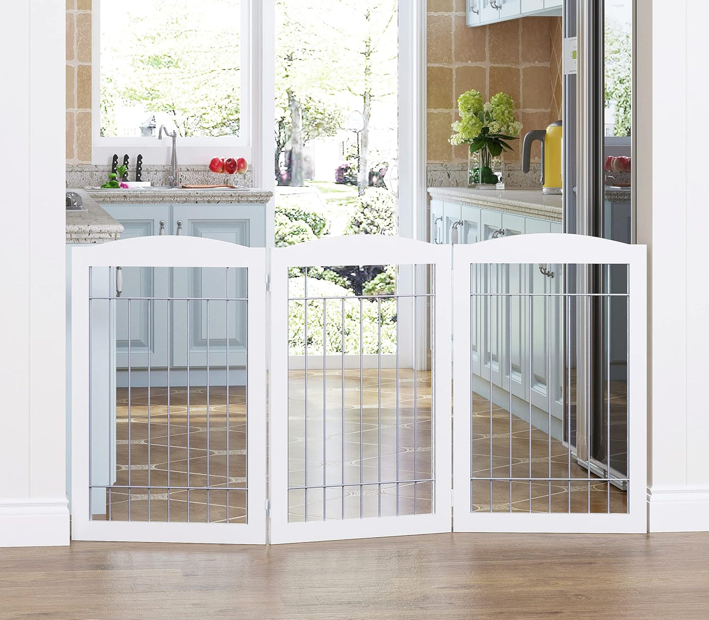 Spirich Freestanding Wire Pet Gate for Dogs, 30 inches Tall Dog Gate for The Houes, Doorway, Stairs, Pet Puppy Safety Fence,Set of Support Feet Included (Espresso, 4 Panels) ASIN: B07T8Z8NKL