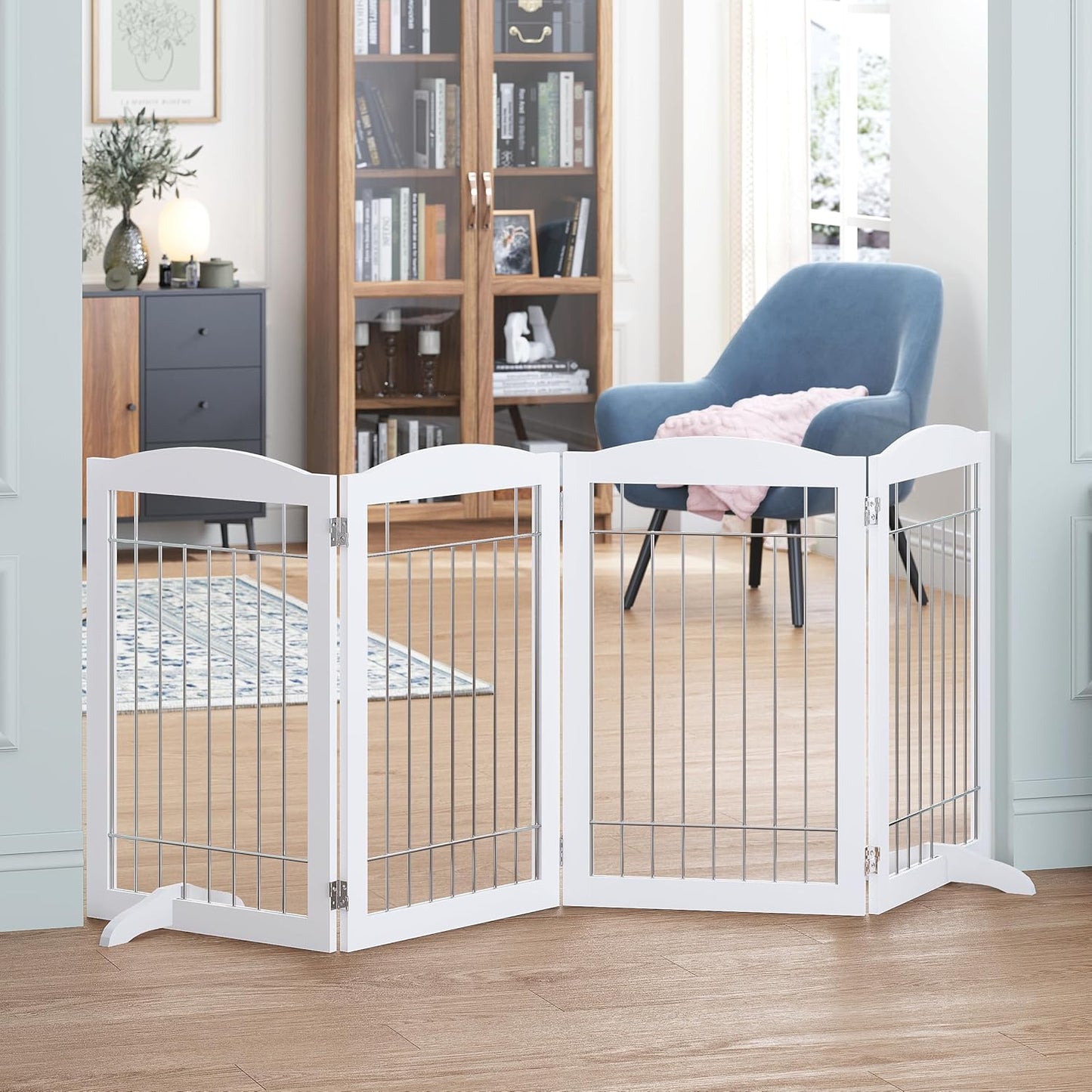 Spirich Freestanding Wire Pet Gate for Dogs, 30 inches Tall Dog Gate for The Houes, Doorway, Stairs, Pet Puppy Safety Fence,Set of Support Feet Included (Espresso, 4 Panels) ASIN: B07T8Z8NKL