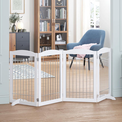 Spirich Freestanding Wire Pet Gate for Dogs, 30 inches Tall Dog Gate for The Houes, Doorway, Stairs, Pet Puppy Safety Fence,Set of Support Feet Included (Espresso, 4 Panels) ASIN: B07T8Z8NKL