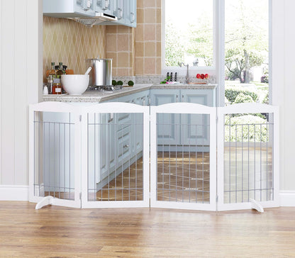 Spirich Freestanding Wire Pet Gate for Dogs, 30 inches Tall Dog Gate for The Houes, Doorway, Stairs, Pet Puppy Safety Fence,Set of Support Feet Included (Espresso, 4 Panels) ASIN: B07T8Z8NKL