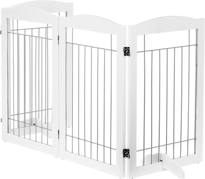 Spirich Freestanding Wire Pet Gate for Dogs, 30 inches Tall Dog Gate for The Houes, Doorway, Stairs, Pet Puppy Safety Fence,Set of Support Feet Included (Espresso, 4 Panels) ASIN: B07T8Z8NKL
