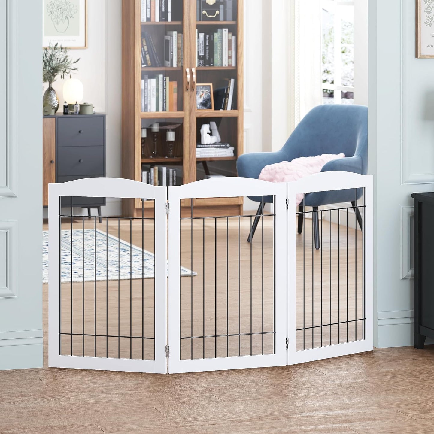Spirich Freestanding Wire Pet Gate for Dogs, 30 inches Tall Dog Gate for The Houes, Doorway, Stairs, Pet Puppy Safety Fence,Set of Support Feet Included (Espresso, 4 Panels) ASIN: B07T8Z8NKL