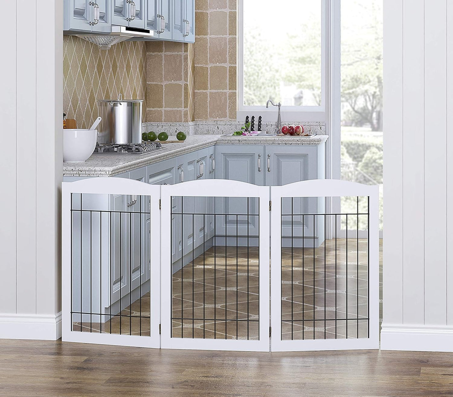 Spirich Freestanding Wire Pet Gate for Dogs, 30 inches Tall Dog Gate for The Houes, Doorway, Stairs, Pet Puppy Safety Fence,Set of Support Feet Included (Espresso, 4 Panels) ASIN: B07T8Z8NKL
