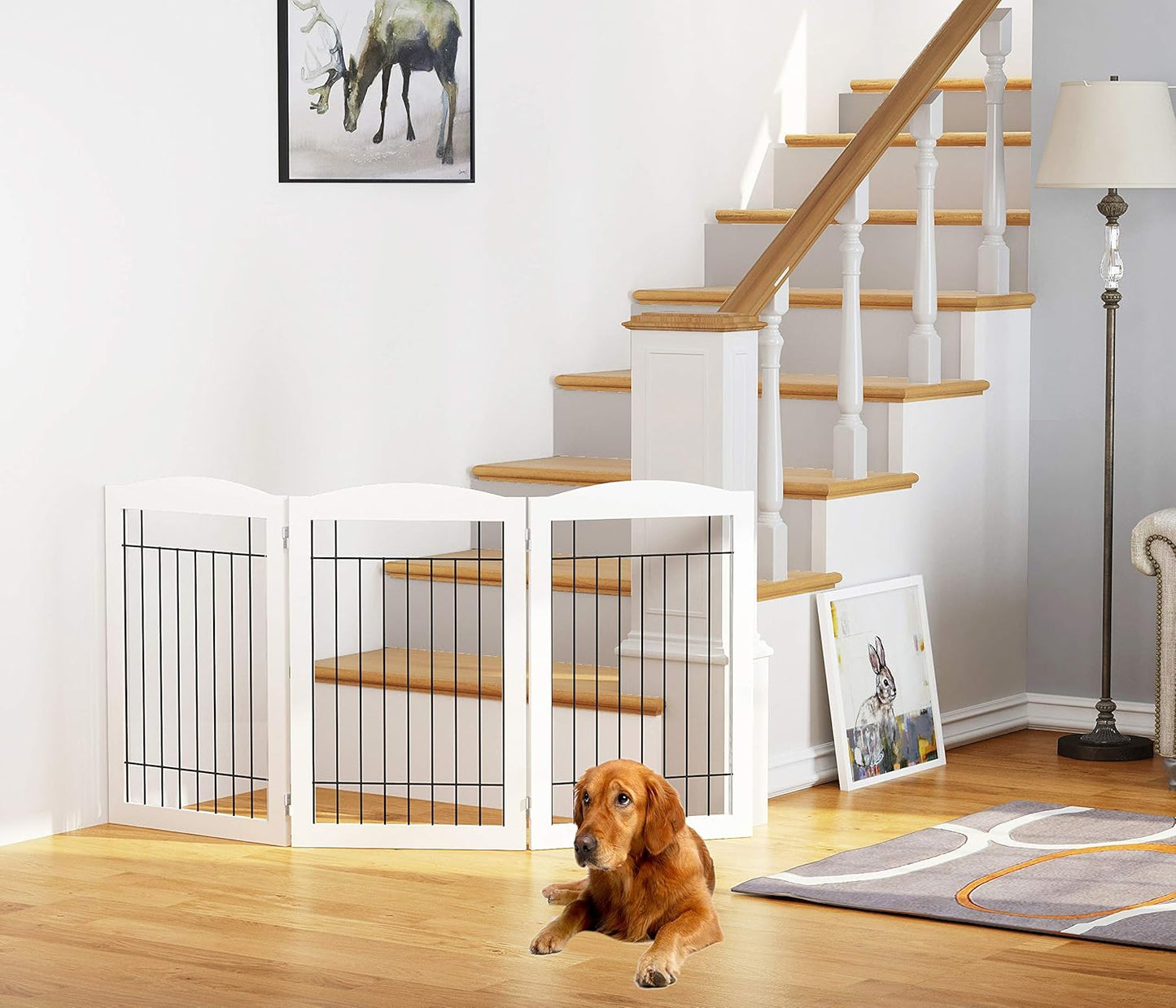 Spirich Freestanding Wire Pet Gate for Dogs, 30 inches Tall Dog Gate for The Houes, Doorway, Stairs, Pet Puppy Safety Fence,Set of Support Feet Included (Espresso, 4 Panels) ASIN: B07T8Z8NKL