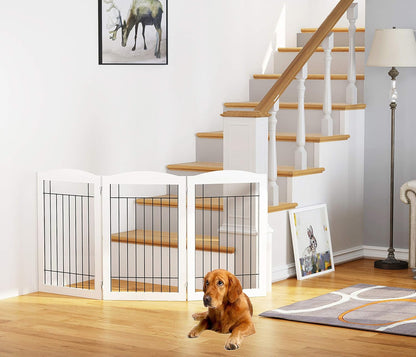 Spirich Freestanding Wire Pet Gate for Dogs, 30 inches Tall Dog Gate for The Houes, Doorway, Stairs, Pet Puppy Safety Fence,Set of Support Feet Included (Espresso, 4 Panels) ASIN: B07T8Z8NKL
